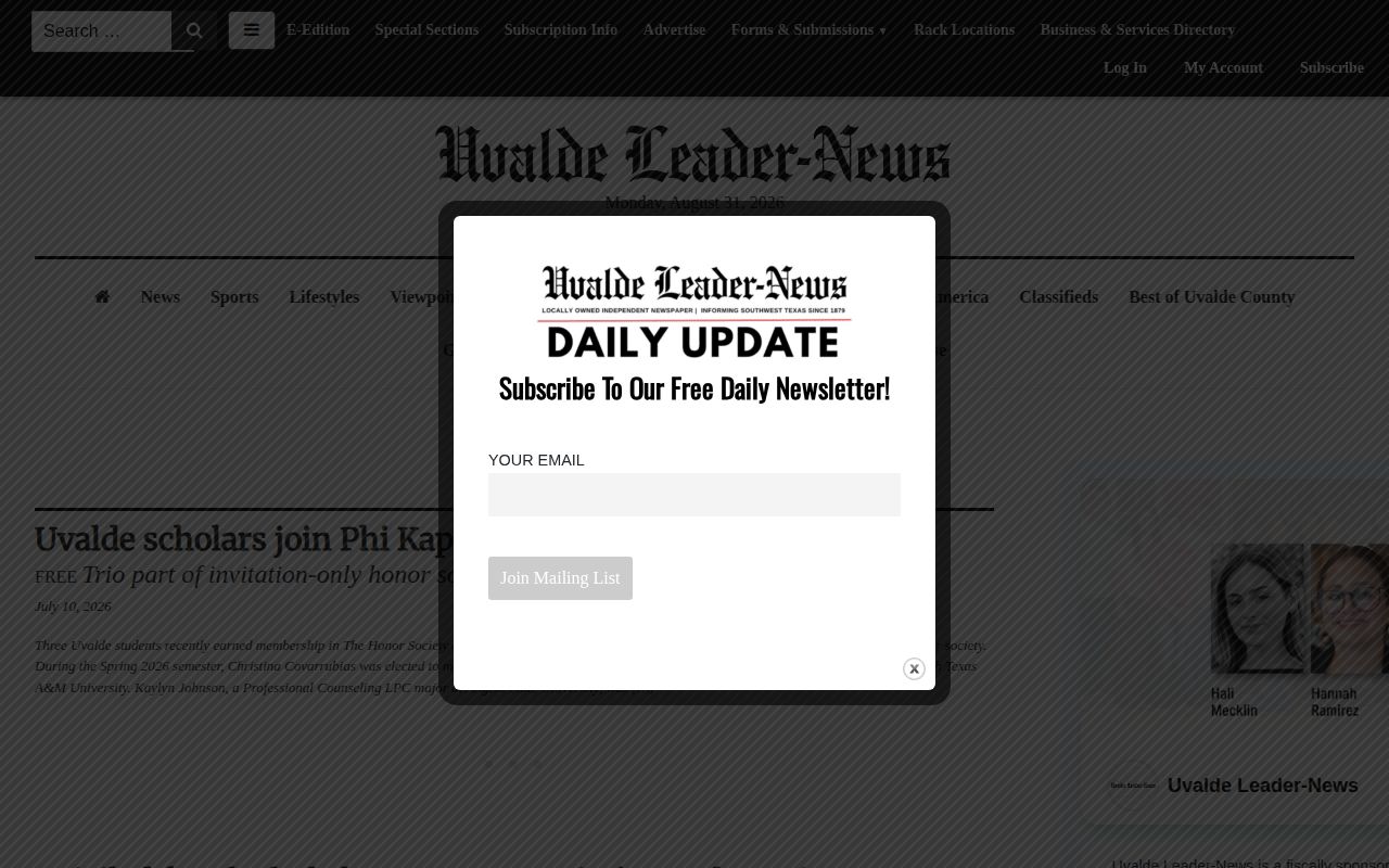 Uvalde County crime news and jail booking report source page